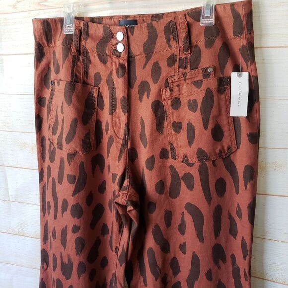 Maeve The Junie High-Rise Flare Stretchy Jeans Brown Motif Size 33 Animal Print - Picture 6 of 12
